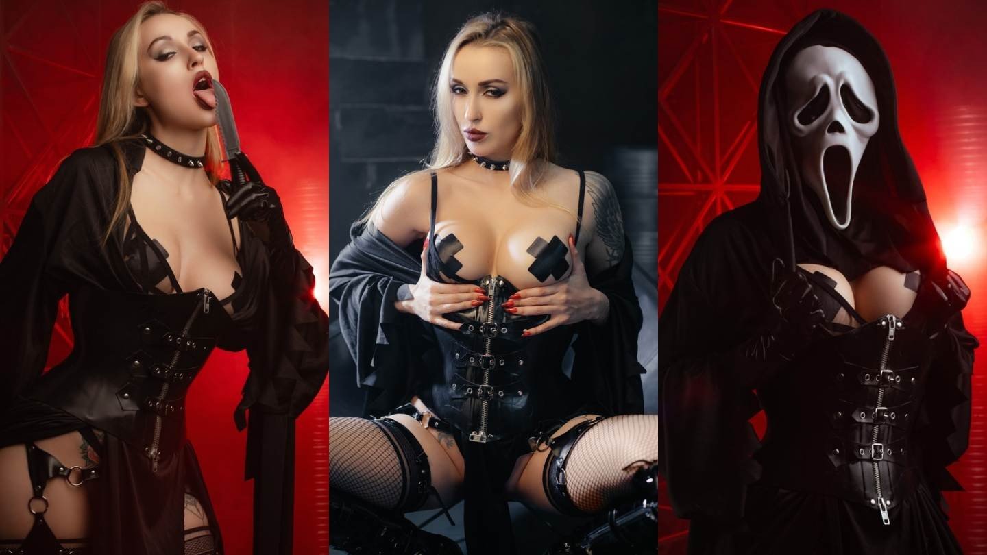Лера Химера вылизала нож в откровенном косплее на Гоустфейса из хоррора Крик