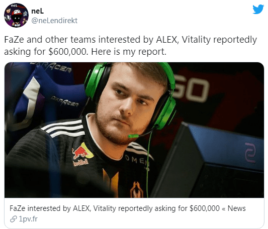 Vitality готовы продать своего бывшего капитана ALEX за 600000