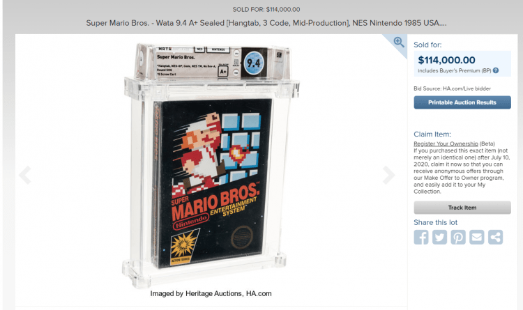 Самая дорогая игра картридж с Super Mario Bros для NES был продан с аукциона за 114 тыс