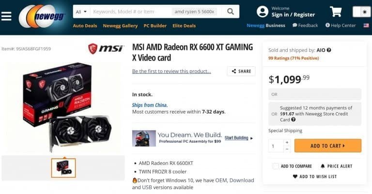 Видеокарта Radeon RX 6600 XT уже есть в продаже она стоит 1100 долларов
