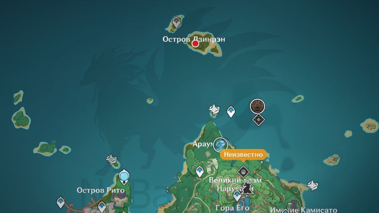 Остров Дзинрэн на карте Genshin Impact