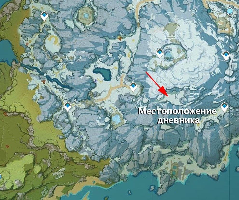 Местоположение третьего дневника в квесте Погребенное королевство на карте Genshin Impact