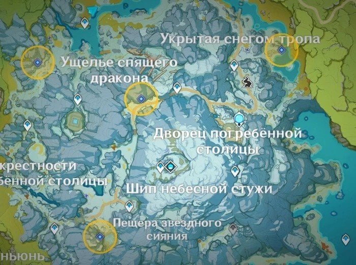 Карта расположения мест, где нужно установить маячки в ходе квеста «Верните маячки» в Геншин Импакт