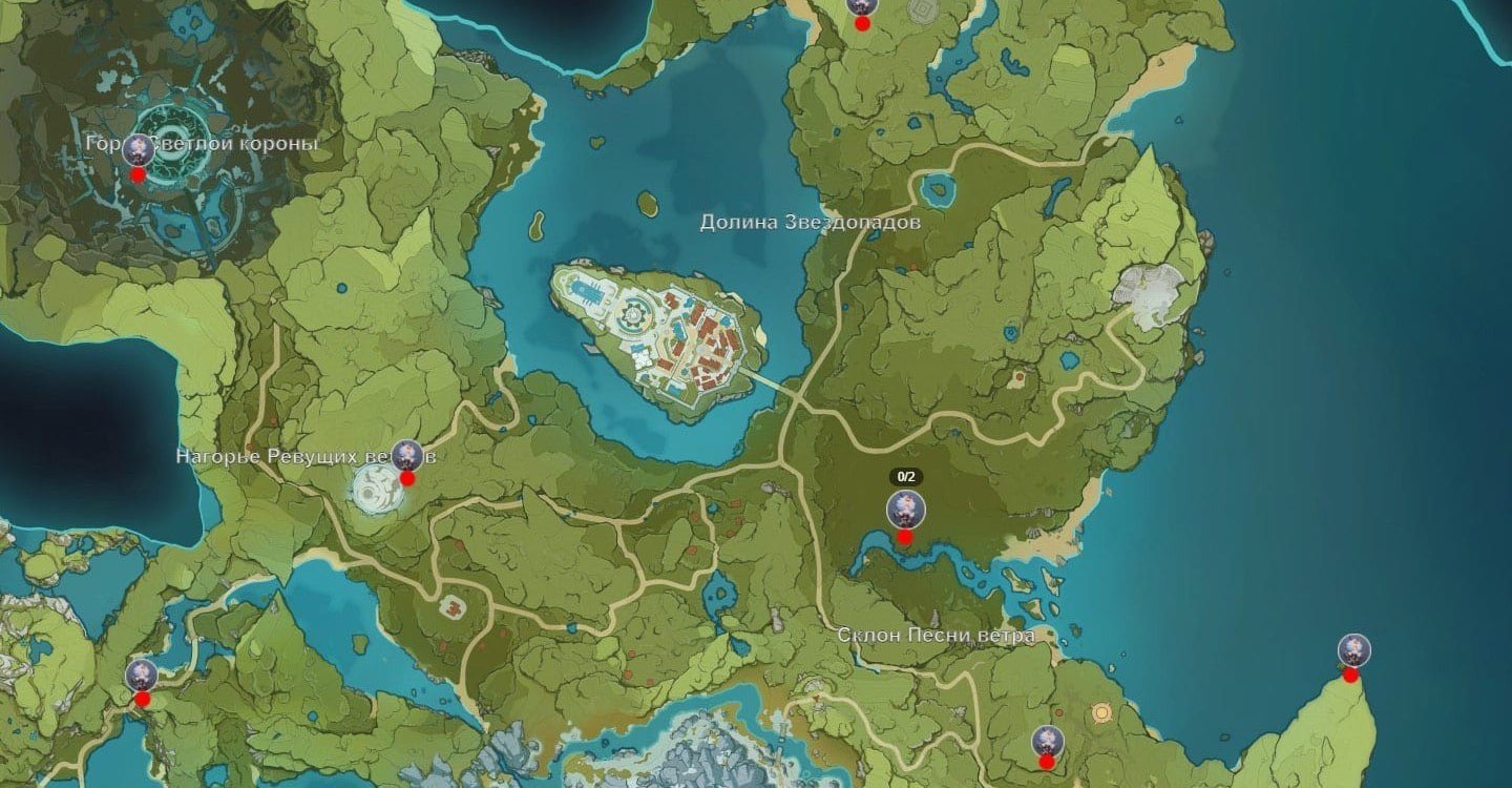 карта Геншин Импакт с местами спавна Странных хиличурлов