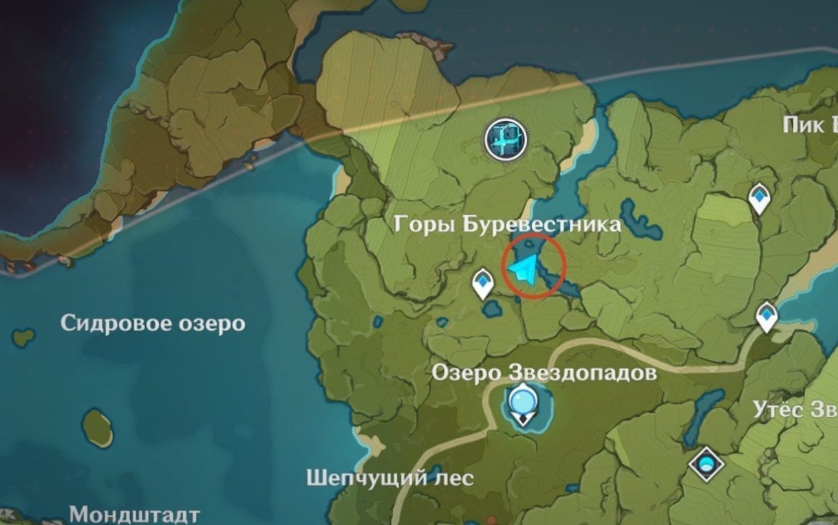 карта мест ловли Стального лжедракона в Геншин Импакт