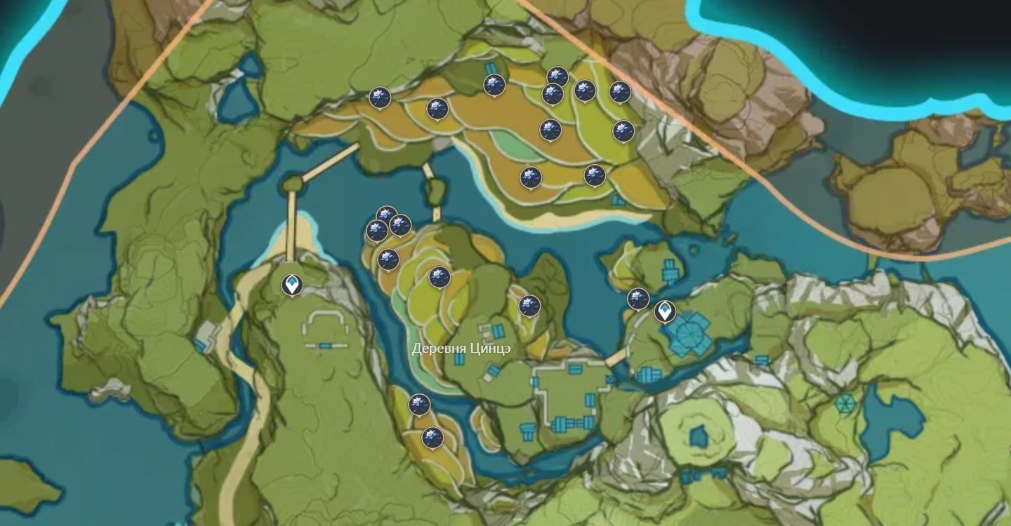 карта расположения Глазурной лилии в Геншин Импакт