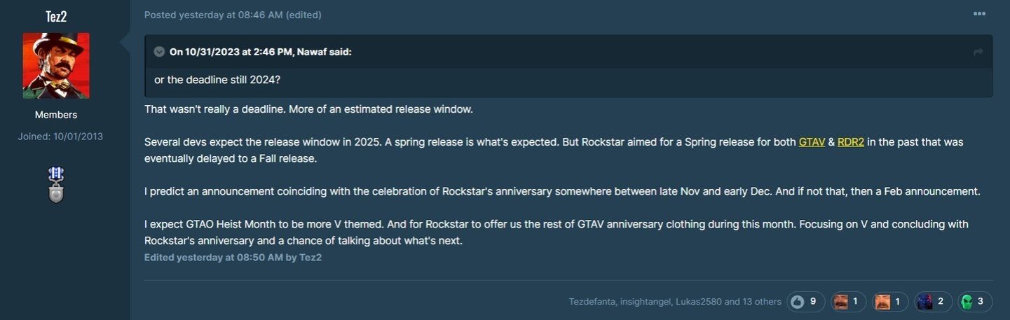 Инсайдер назвал дату выхода GTA 6 анонс может состояться на юбилее Rockstar