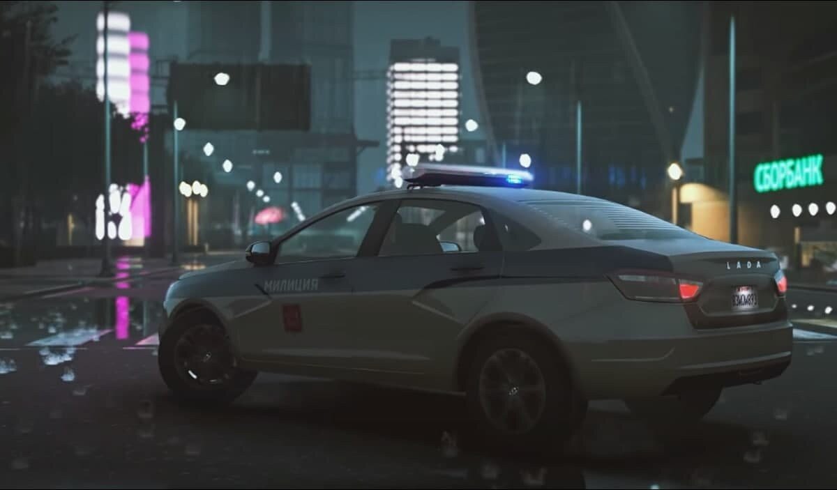 Милицейская LADA Vesta на фоне Кремля Блогер показал как выглядит GTA 5 в России