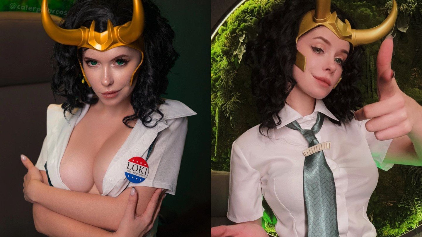 Стройная косплеерша раздвинула ножки в образе женской версии Локи из Marvel