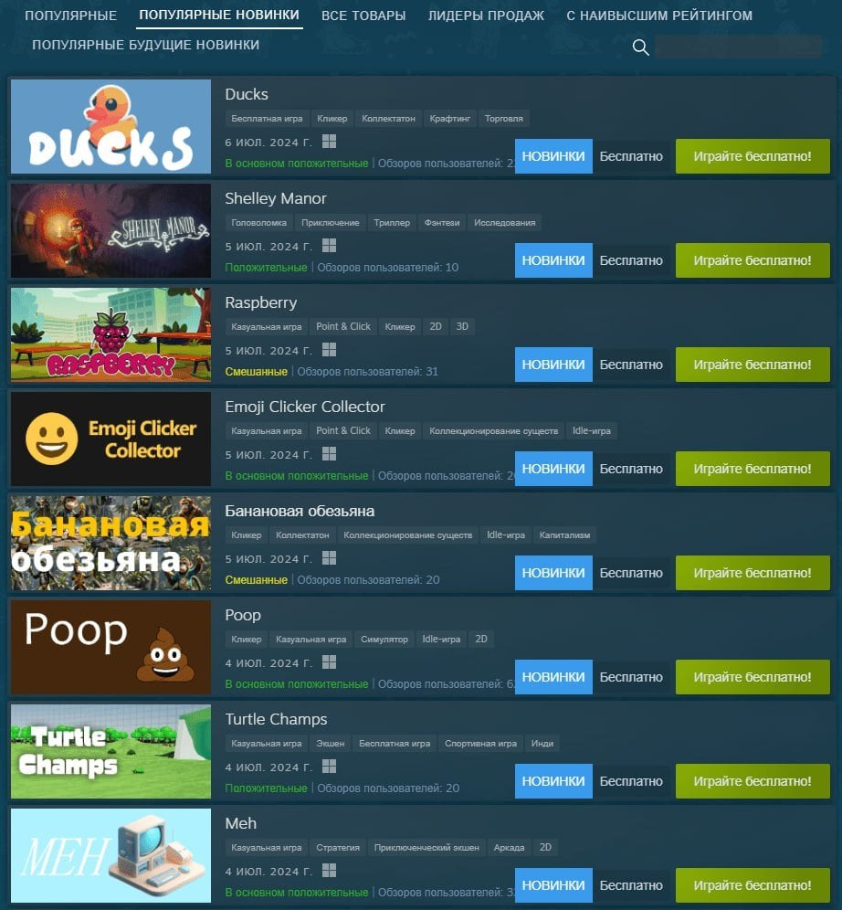 Источник: Steam / Кликеры на странице магазина