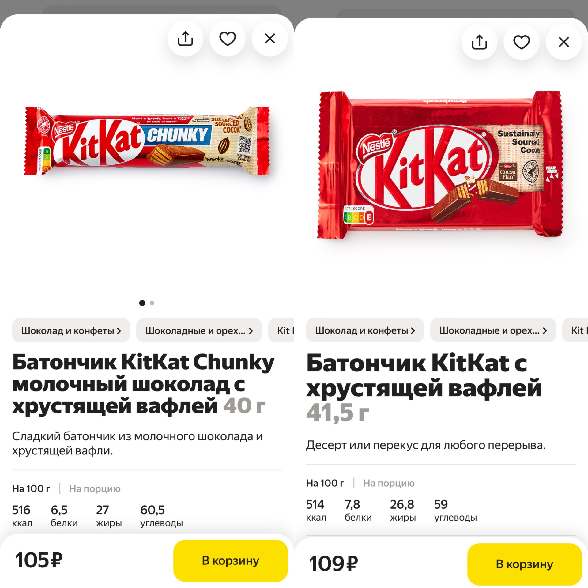 Источник: «Яндекс Лавка» / Батончики «Кит Кат»