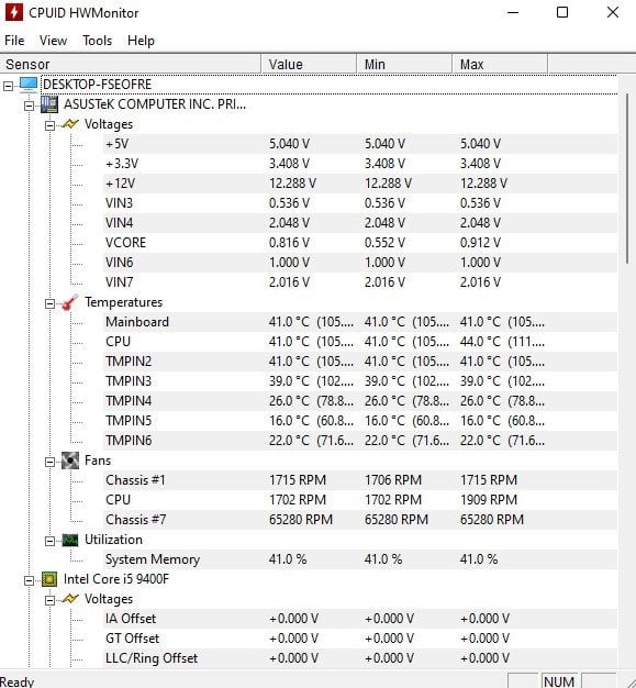 Источник: lumpics.ru / Температура CPU в HWMonitor