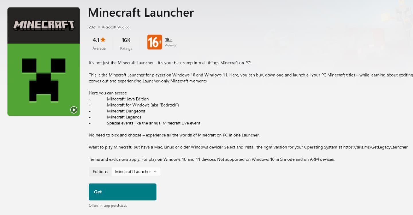 Источник: CQ.ru / Страница Minecraft в Microsoft Store