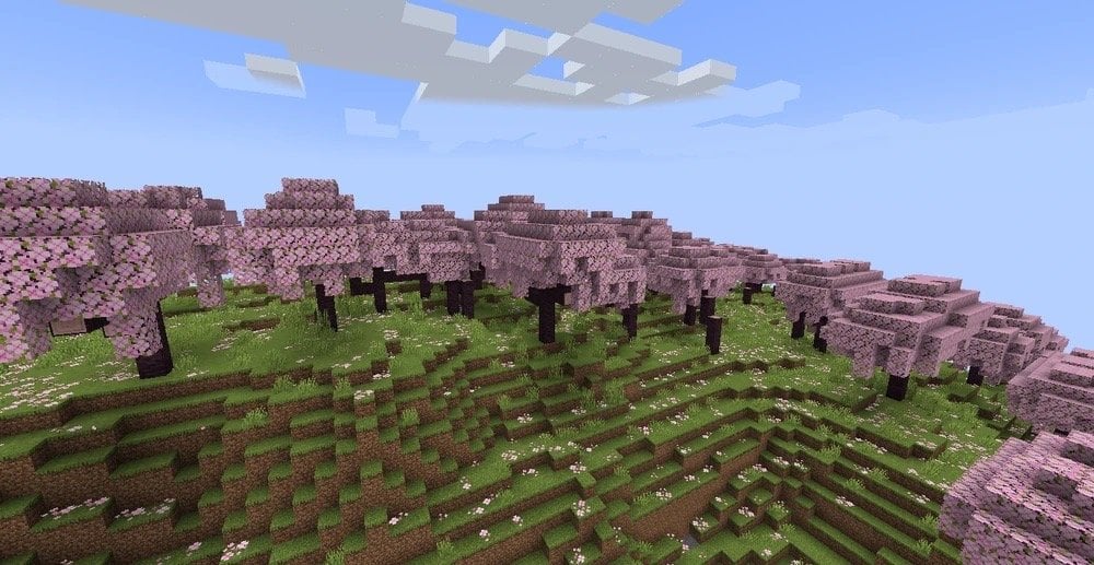 Источник: minecraft.fandom.com / Вид сверху на Вишневый биом