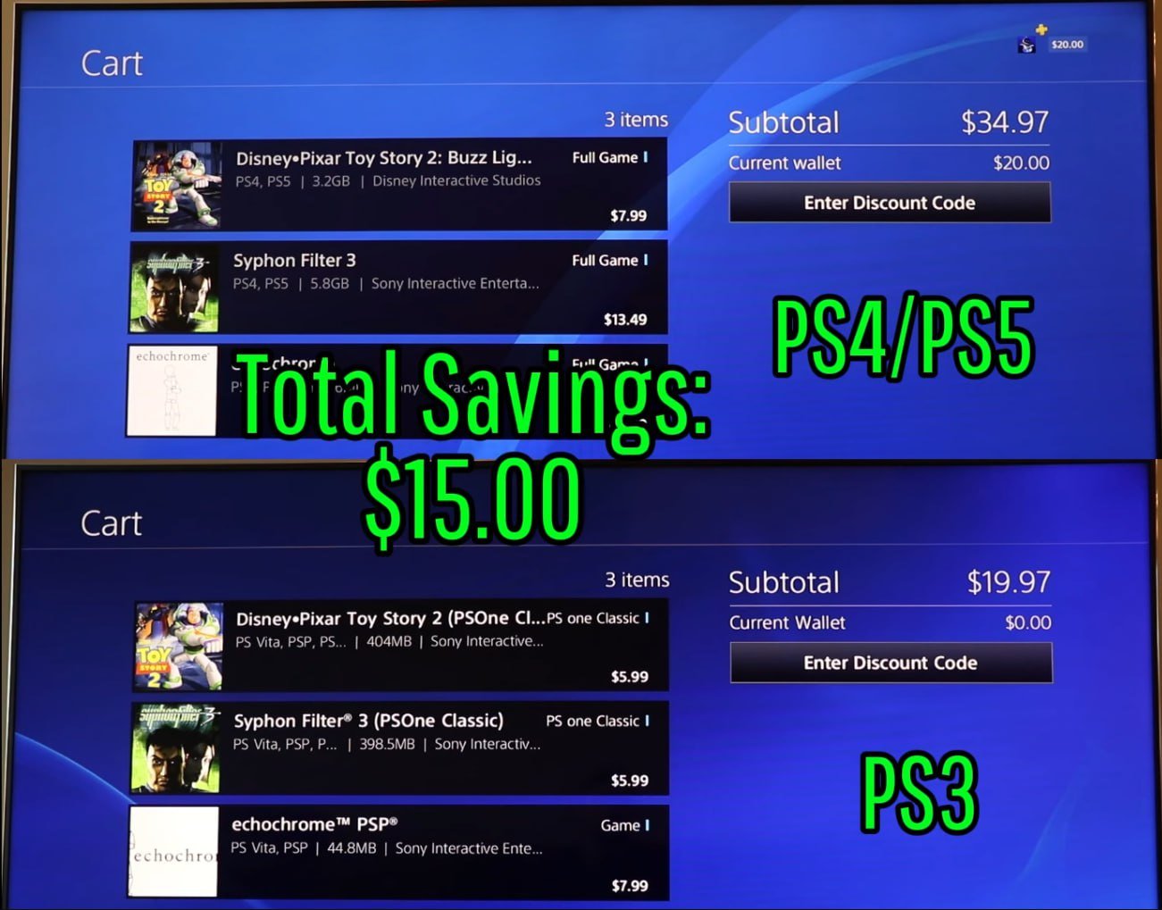 Сранвение цен на игры в магазине PS3 и PS4/PS5