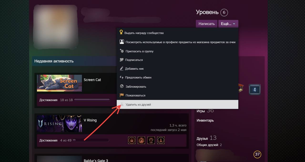 Источник: Скриншот&nbsp;CQ.ru&nbsp;/ Удаление человека из списка друзей в Steam через его профиль&nbsp; &nbsp;