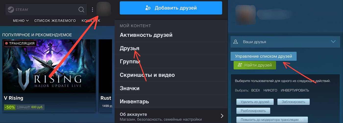 Источник:Скриншот CQ.ru / Удаление человека из списка друзей в мобильном приложении Steam
