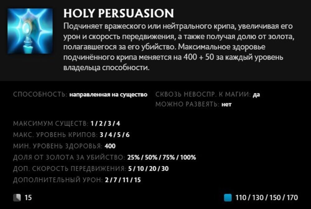 Скриншот CQ.ru / Описание умения Holy Persuasion