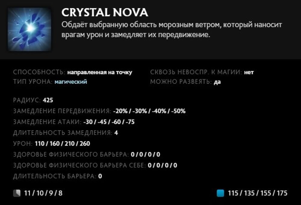 Скриншот CQ.ru / Описание умения Crystal Nova