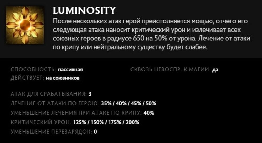 Скриншот CQ.ru / Описание умения Luminosity