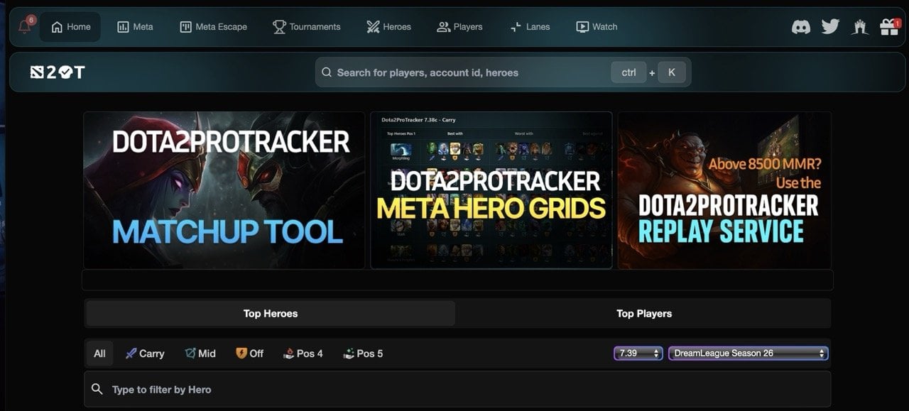 Источник: dota2protracker.com / Главная страница